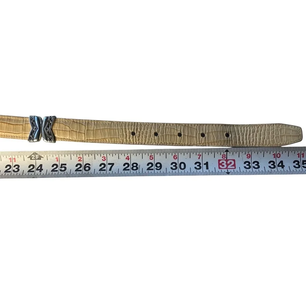 Brighton Reversible Croc‎ Embossed Leather Belt Tan White Silver Buckle M 30